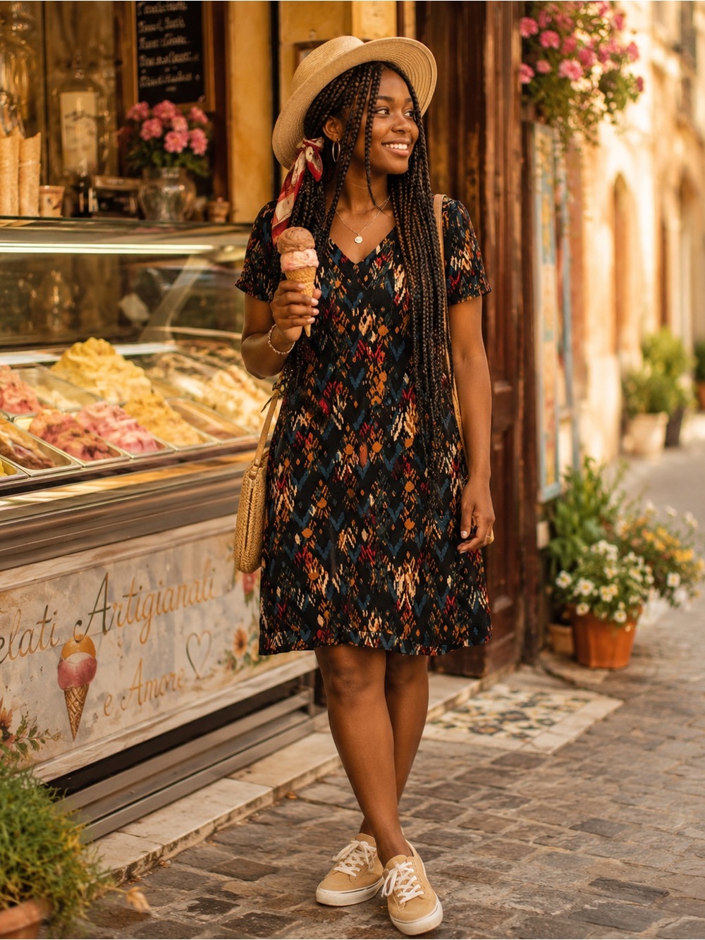 BLL New York Black Multicolor V‑Neck Mini Dress medium